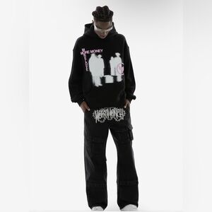 MORE MONEY MORE LOVE Streetwear Men’s Hoodie Black SZ M